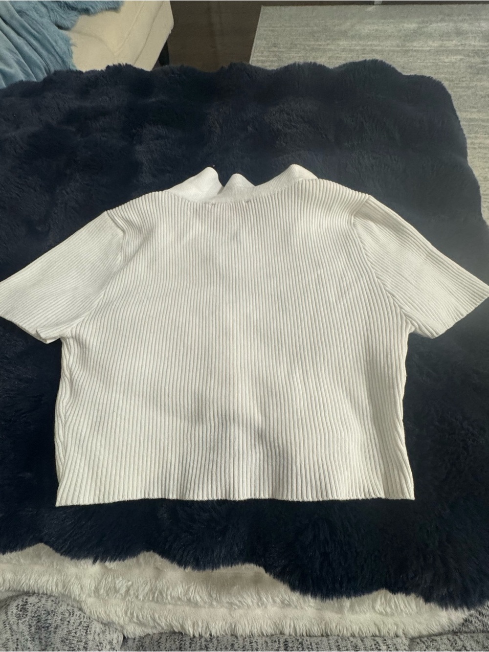 White Ribbed Polo Top with Button Front - Picture 2 of 2